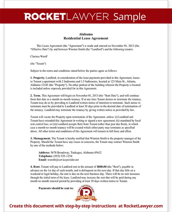Sample Alabama Lease Agreement Form Template Sample Alabama Lease Agreement Form Template
