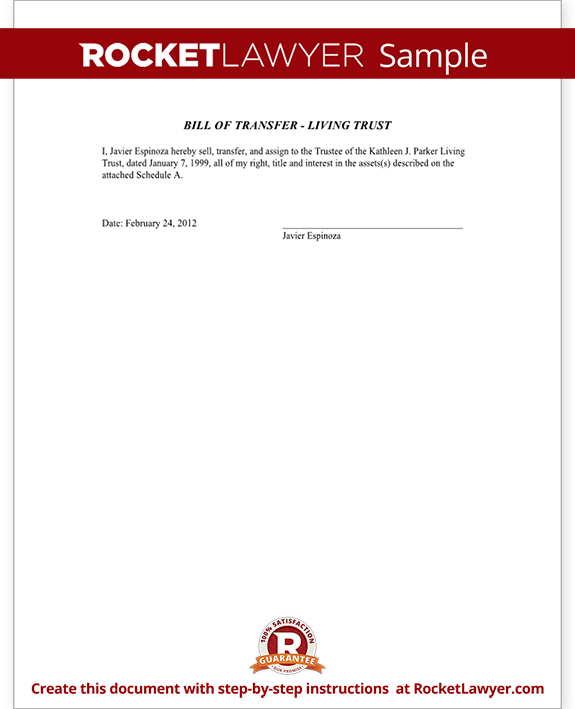 Sample Bill of Transfer for Living Trust Form Template Sample Bill of Transfer for Living Trust Form Template