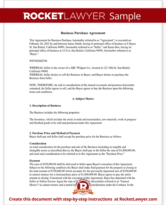Offer To Purchase Business Agreement Template