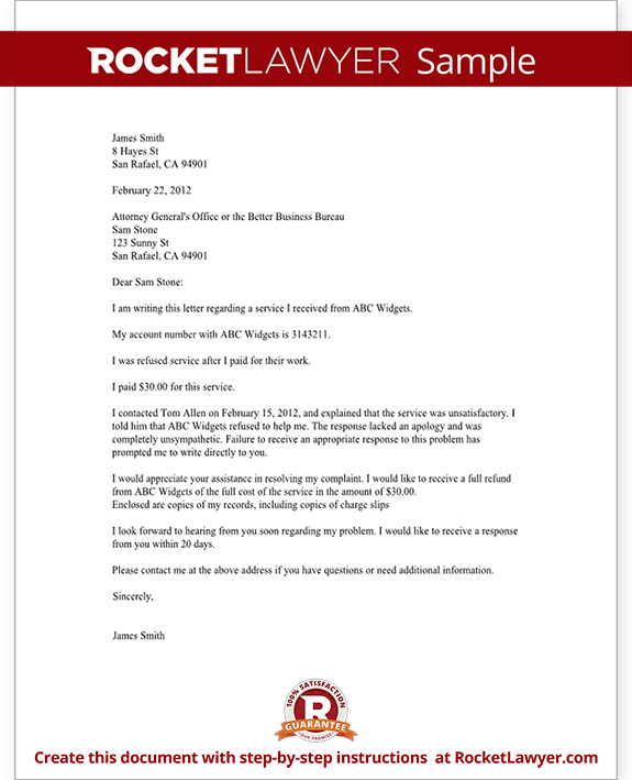 Plaint Letter To A BBB Or Attorney General