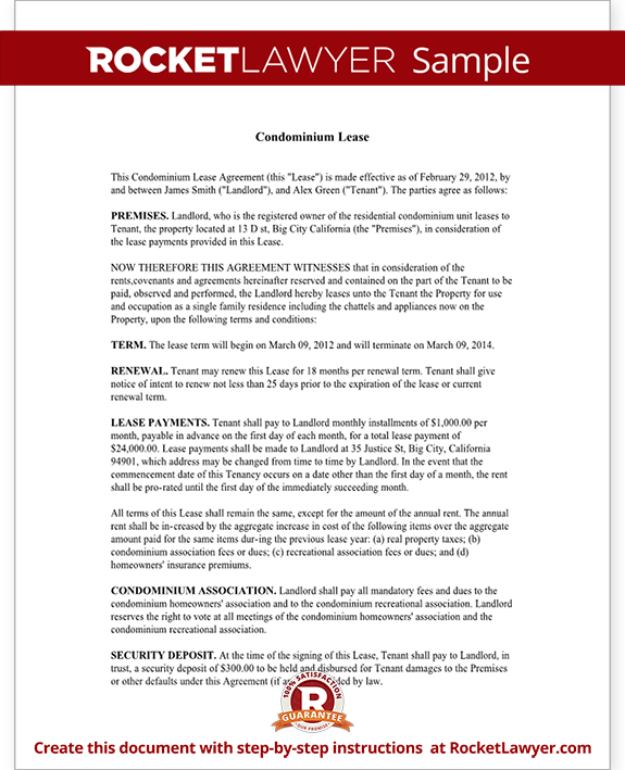Condo Lease Agreement - Condominium Lease with Sample Condo Lease Agreement - Condominium Lease with Sample