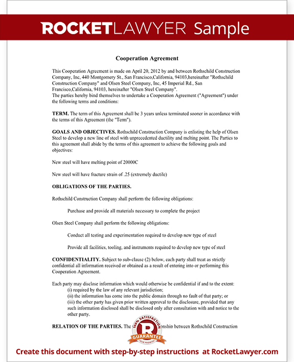 Cooperation Agreement Template for Business with Sample Cooperation Agreement Template for Business with Sample