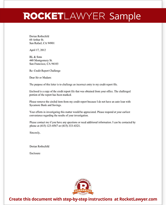 Credit Report Challenge - Dispute Credit Report Letter