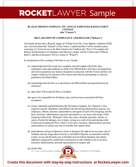 Sample Declaration of Compliance and Release for Contest Rules Form Template Sample Declaration of Compliance and Release for Contest Rules Form Template