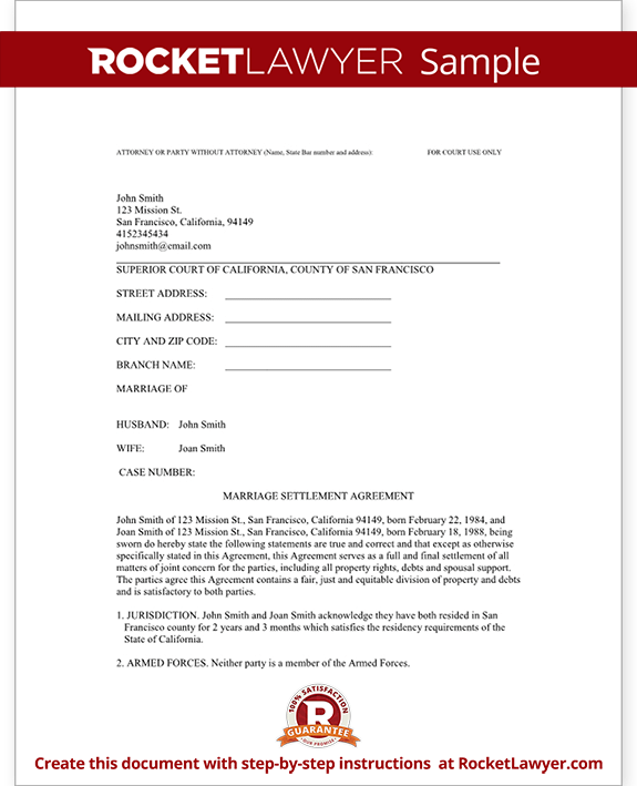 Free Divorce Settlement Agreement Template