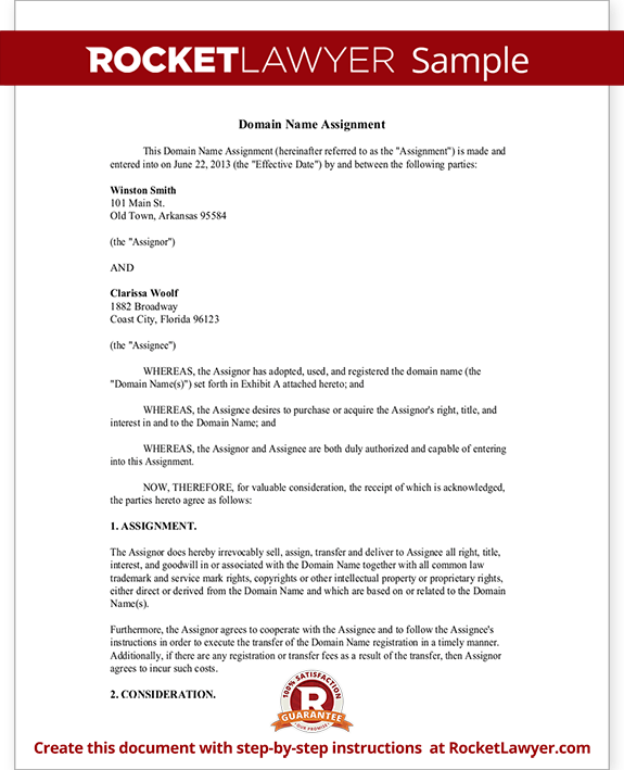 Sample Domain Name Assignment Form Template Sample Domain Name Assignment Form Template
