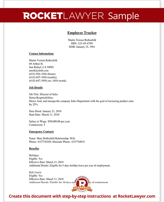 Sample Employee Tracker Form Template Sample Employee Tracker Form Template