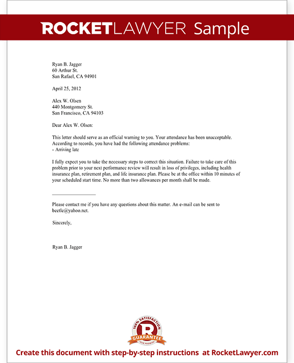 Employee Warning Letter Warning Letter to Employee with Sample Employee Warning Letter Warning Letter to Employee with Sample