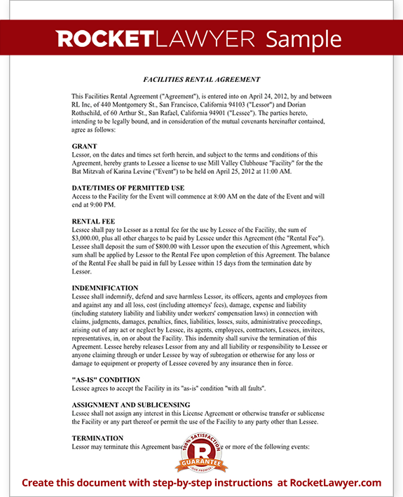 Event Rental Agreement Template - Facilities Rental Agreement Event Rental Agreement Template - Facilities Rental Agreement