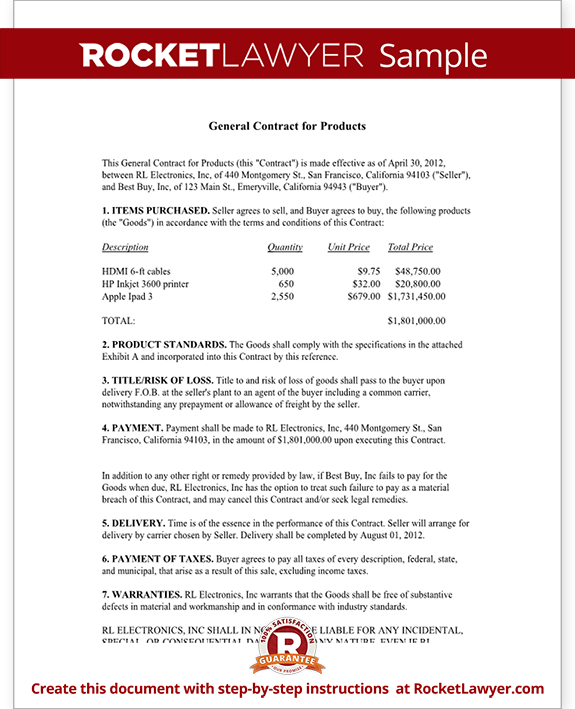 Sample General Contract for Products Form Template Sample General Contract for Products Form Template