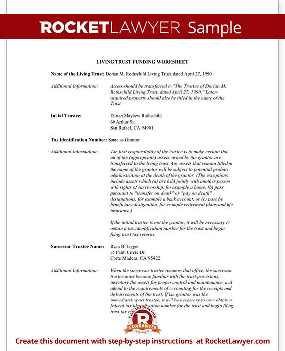 Sample Individual Living Trust Funding Worksheet Form Template Sample Individual Living Trust Funding Worksheet Form Template