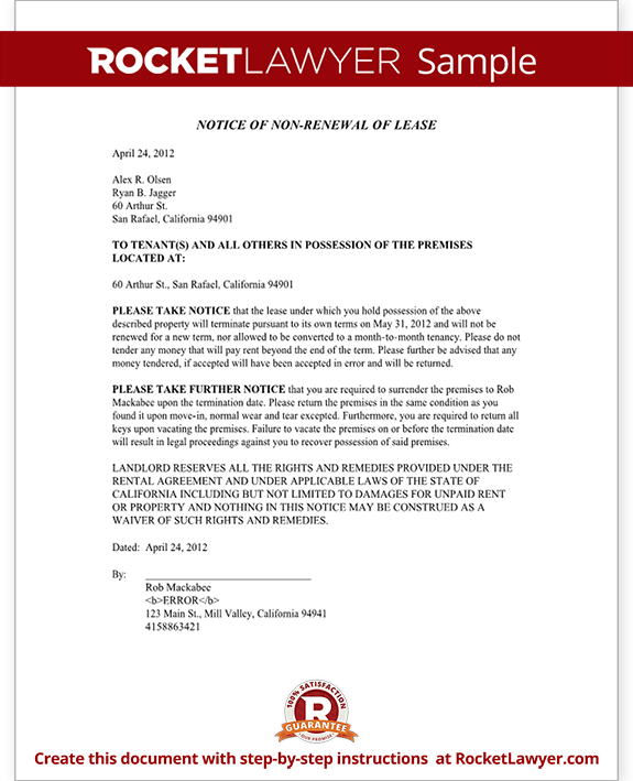 Non Renewal Letter Template