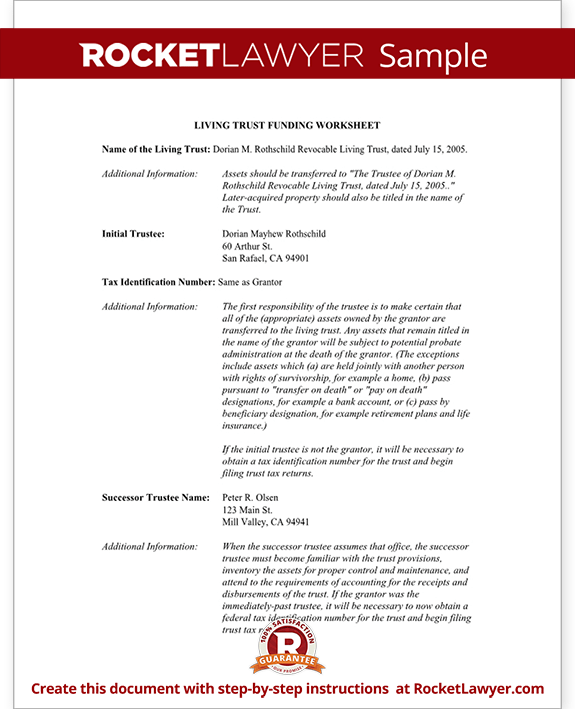 Sample Living Trust Funding Worksheet - Single Form Template Sample Living Trust Funding Worksheet - Single Form Template