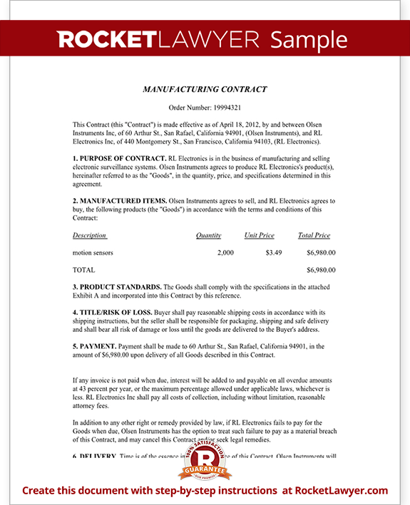 Manufacturing Contract - Free Contract Template (with Sample)