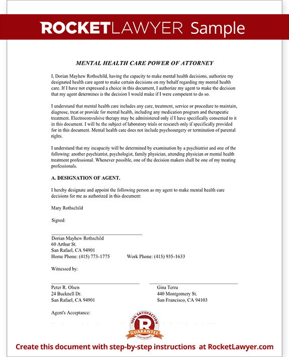 Sample Mental Health Power of Attorney Form Template Sample Mental Health Power of Attorney Form Template