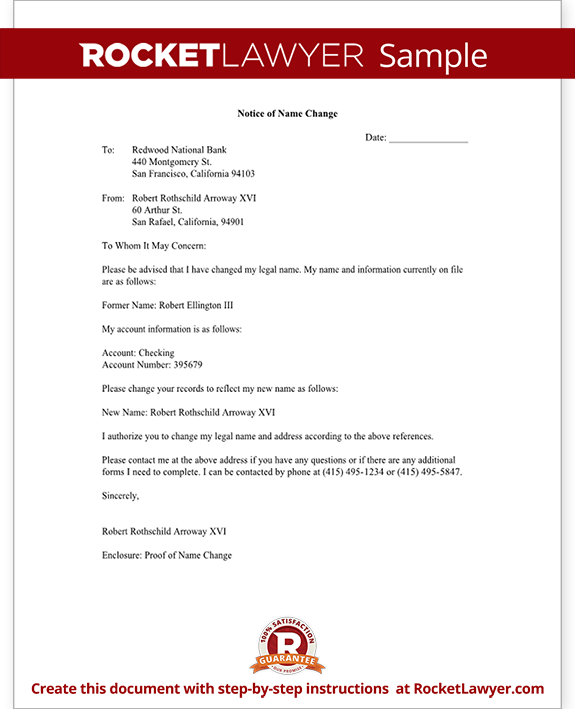 Name Change Notification Letter - Free Letter Template Name Change Notification Letter - Free Letter Template
