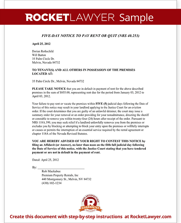 Sample Nevada Eviction Notice Form Template Sample Nevada Eviction Notice Form Template