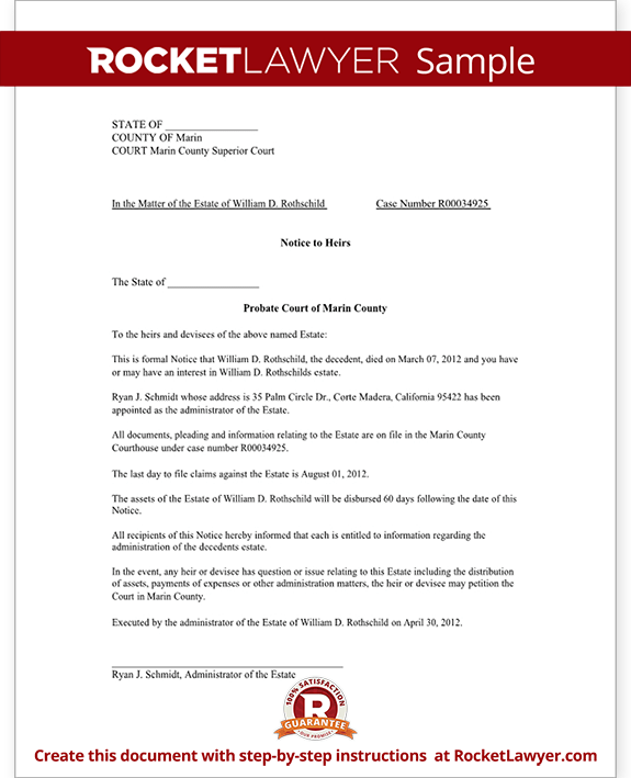 Letter To Heirs Of Estate Sample Letter To Heirs Of Estate Sample