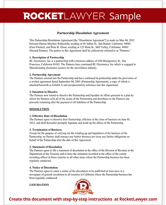 Sample Partnership Dissolution Agreement Form Template Sample Partnership Dissolution Agreement Form Template