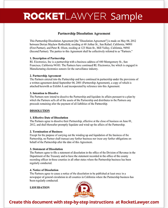 Sample Partnership Dissolution Agreement Form Template