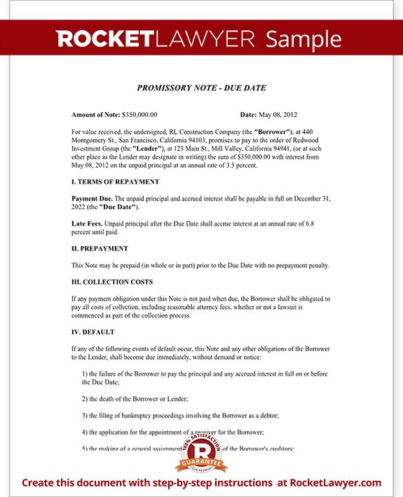 Sample Promissory Note Due on a Specific Date Form Template Sample Promissory Note Due on a Specific Date Form Template
