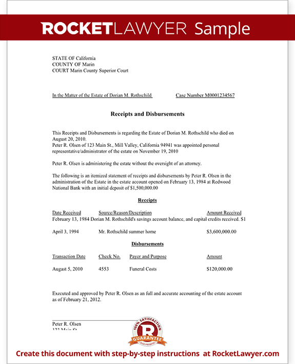 Sample Receipts and Disbursements Document Form Template Sample Receipts and Disbursements Document Form Template