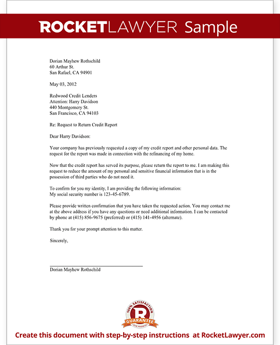 Request to Return or Destroy a Credit Report Form Template Request to Return or Destroy a Credit Report Form Template