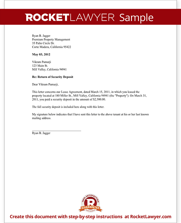 Sample Security Deposit Return Letter Sample Security Deposit Return Letter