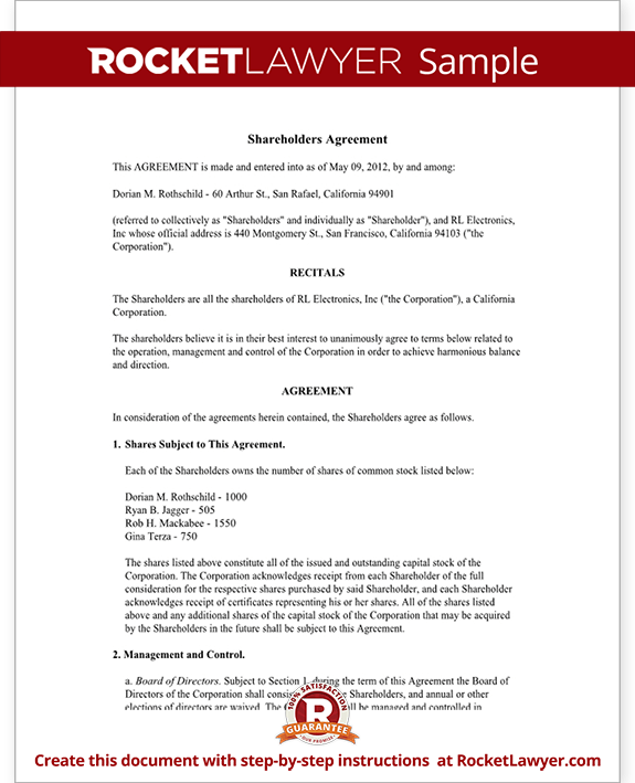 Shareholders Rights Agreement Form Template Shareholders Rights Agreement Form Template