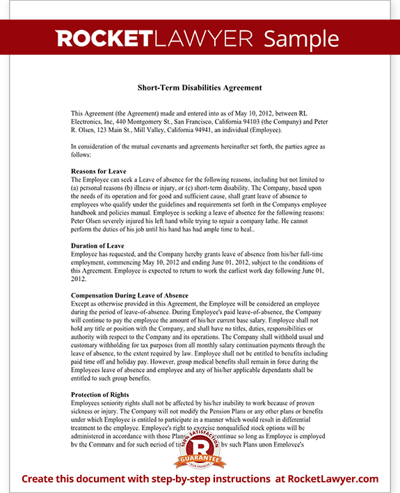 Short-Term Disabilities Agreement Form Template Short-Term Disabilities Agreement Form Template