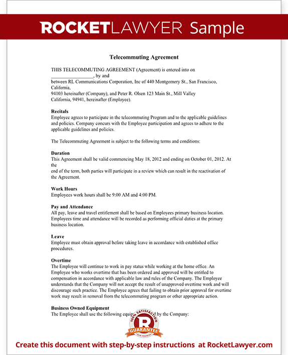 Telecommuting Agreement Form Template Telecommuting Agreement Form Template