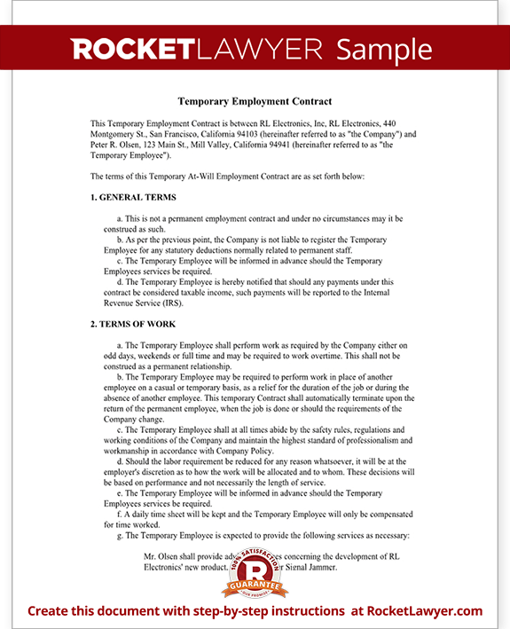 Sample Temporary Employment Contract Sample Temporary Employment Contract