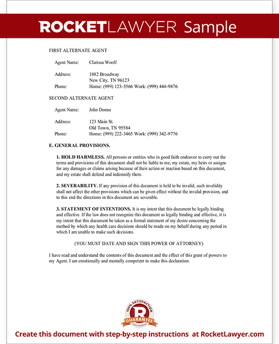Sample Tennessee Health Care Power of Attorney Form Template Sample Tennessee Health Care Power of Attorney Form Template