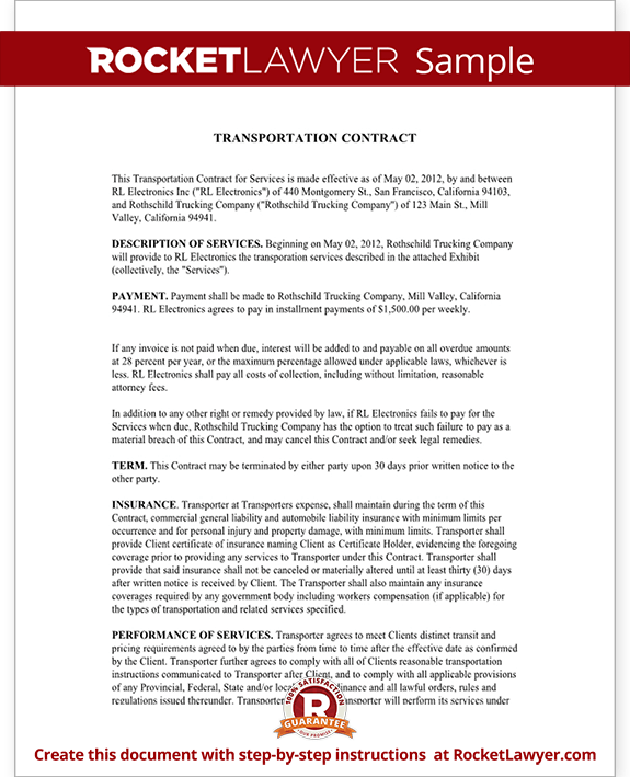 Transportation Contract Agreement (Form With Sample)