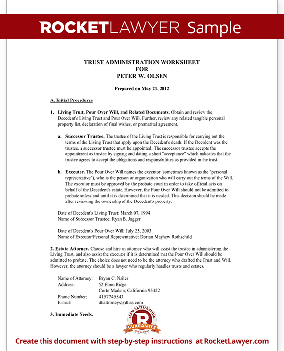 Trust Administration Worksheet Form Template Trust Administration Worksheet Form Template