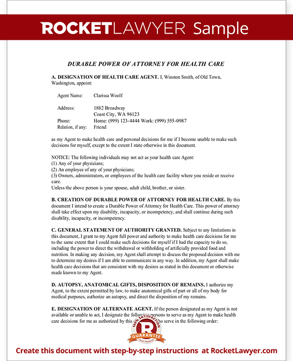 Sample Washington Health Care Power of Attorney Form Template Sample Washington Health Care Power of Attorney Form Template