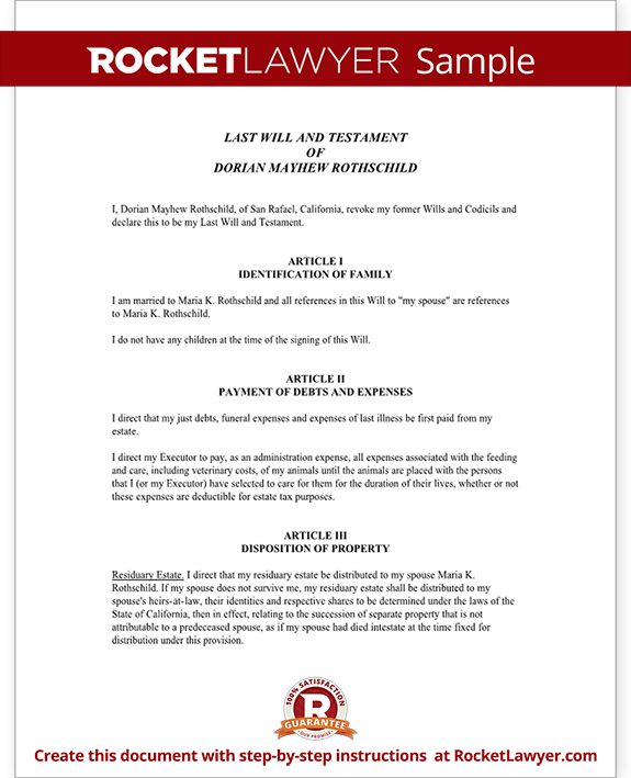 Will - Married with No Children Form Template Will - Married with No Children Form Template