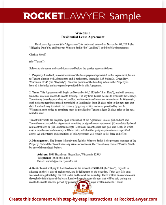 Sample Wisconsin Lease Agreement Form Template Sample Wisconsin Lease Agreement Form Template