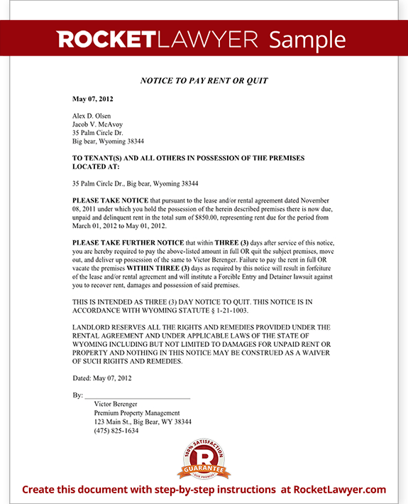 Wyoming Eviction Notice Form Template Wyoming Eviction Notice Form Template