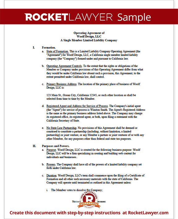 Single Member LLC Operating Agreement Single Member LLC Operating Agreement