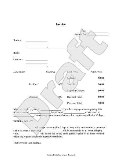 Blank Invoice Start your Bill of Sale