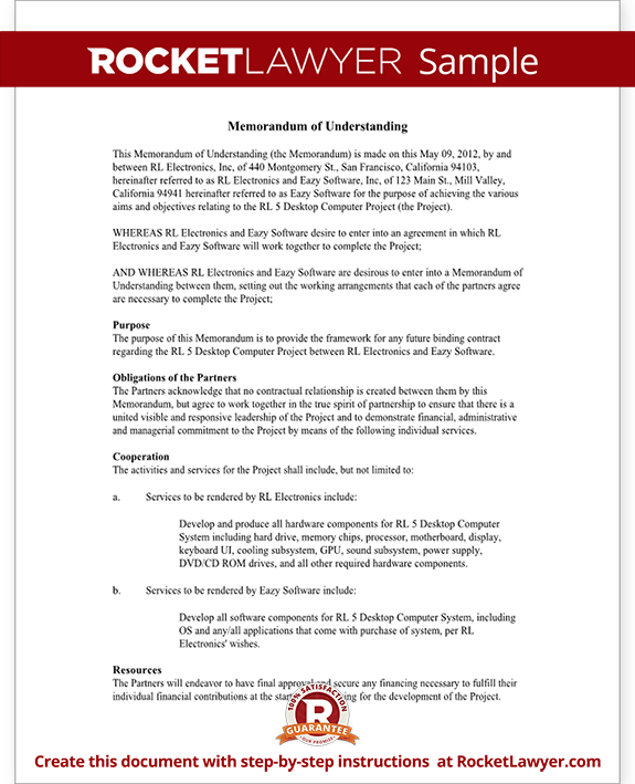 Sample Memorandum of Understanding Form Template