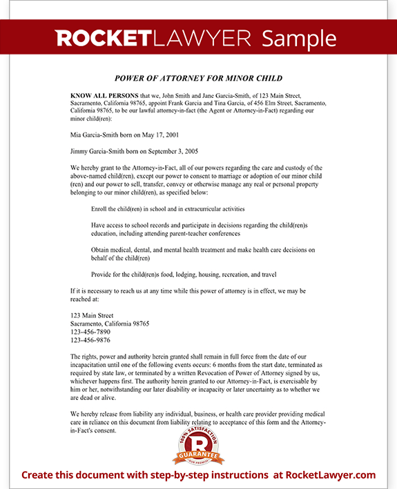 Sample Power of Attorney for Child Form Template Sample Power of Attorney for Child Form Template