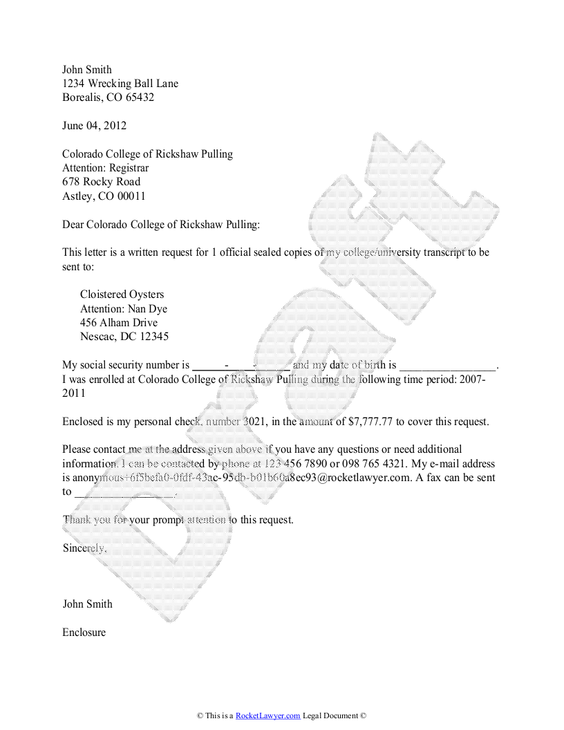 transcript application letter format