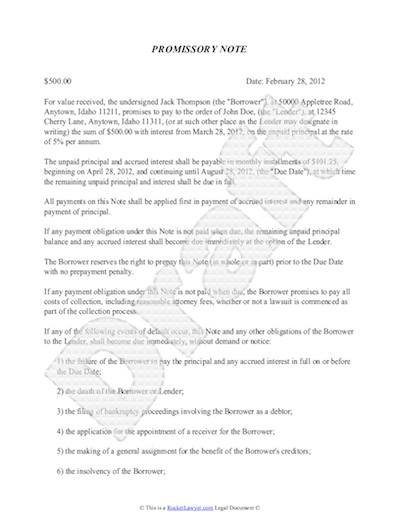 Business Promissory Note Template