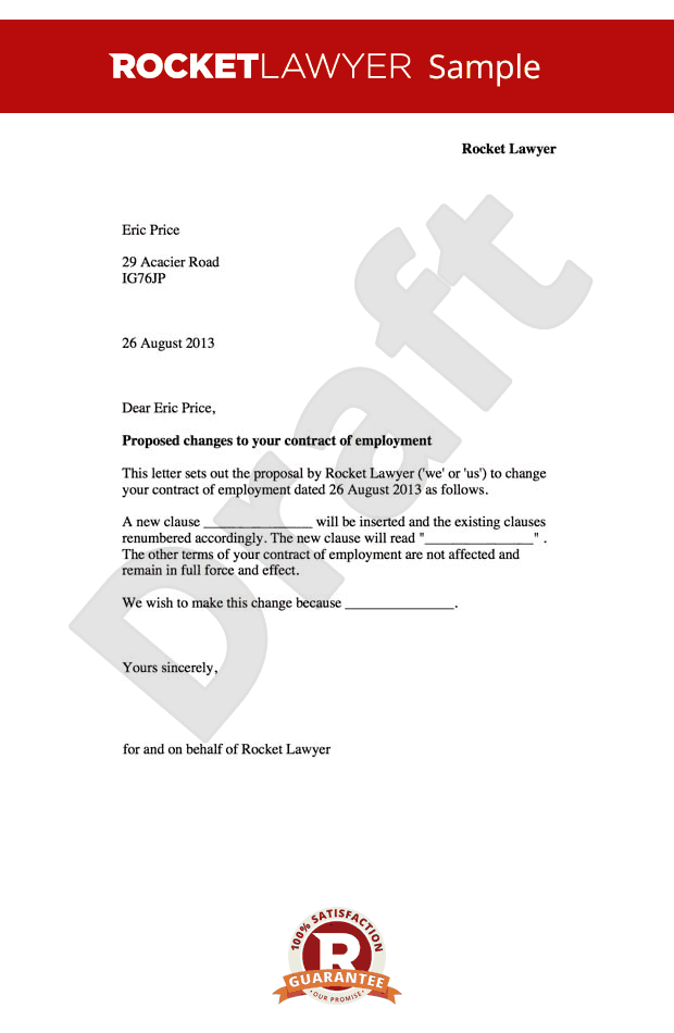 Employment contract amendment letter - Change to 