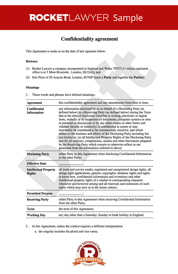 Free NDA - Non Disclosure And Confidentiality Agreement