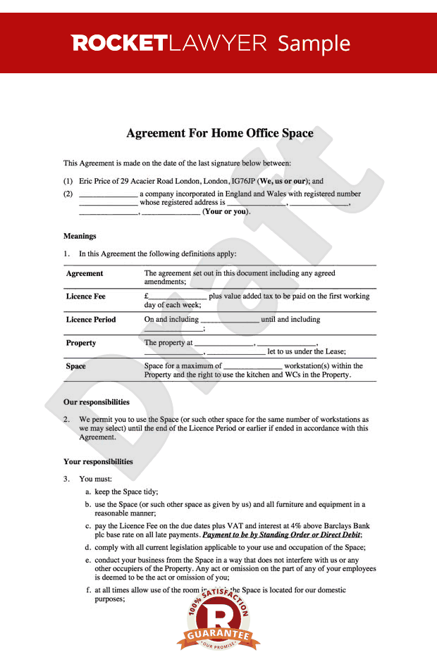 Home Office Lease  Home Office Rental Agreement Template