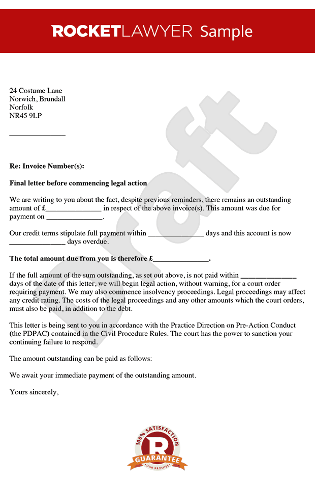 Pre Action Protocol Letter Template