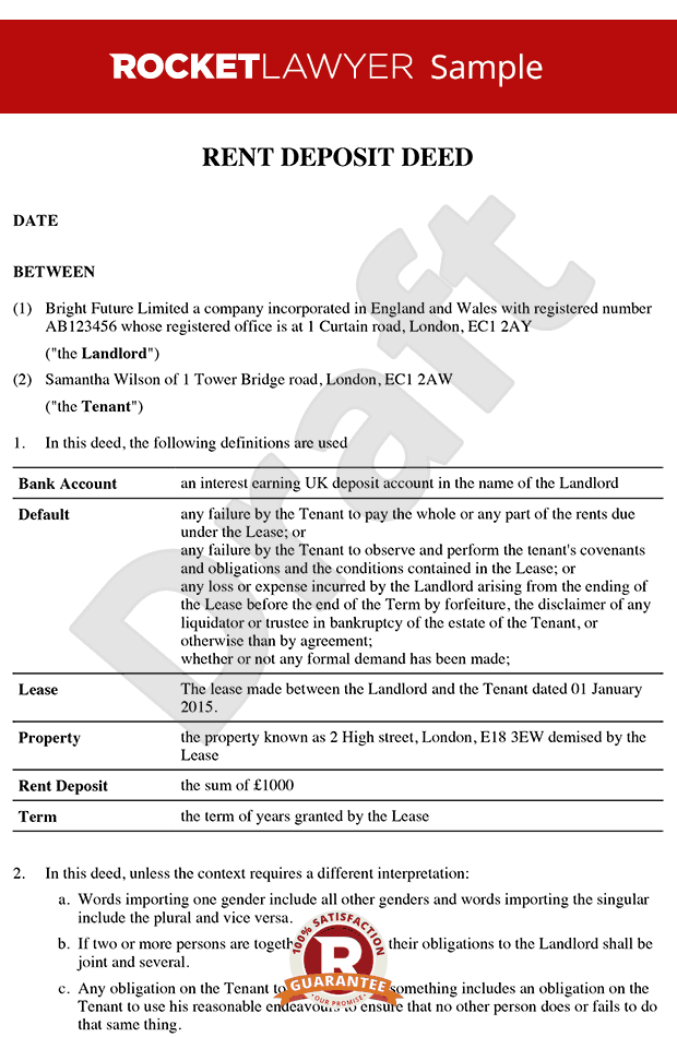Rent deposit deed Commercial rent deposit deed Rent deposit deed Commercial rent deposit deed
